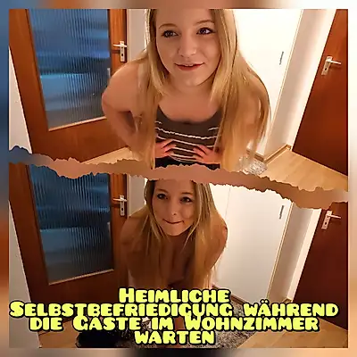 Secret masturbation while guests wait in the living room