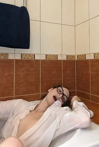 Completely wet and coming while showering