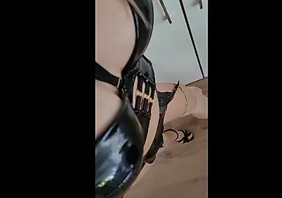 Big Dildo- Masturbated, in hot lacquer straps outfitt with free big breasts and hot nylons