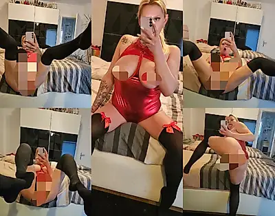 4:34 Horny Sb Video with A**lplug, huge Ti***n, C******e-Orgasmus in red vinyl/leather outfit and black stockings with bows, extra dirty with horny dirty-talk, Dildof**k, B**wjob, f****rn, Ti***nf**k, doggy and horny close-ups