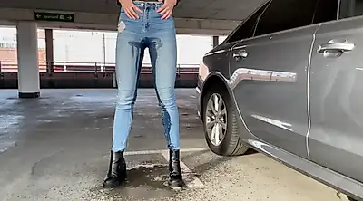 High-waisted jeans completely soaked