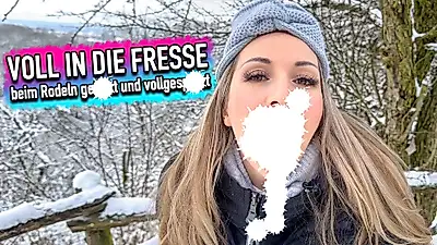 Full in the face - f**ked and sprayed while tobogganing