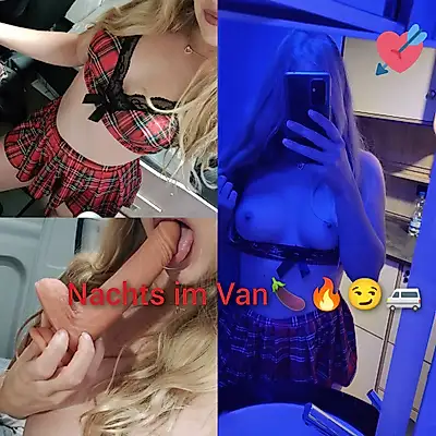 Hot photo session in a campervan at night🚐🍆 in a sexy school uniform😏🔥