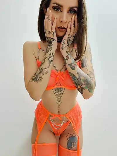 Sexy erotic selfies in my orange lace lingerie