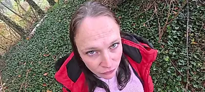 Little submissive slut Saskia is allowed to fuck in the woods and gets a facial.