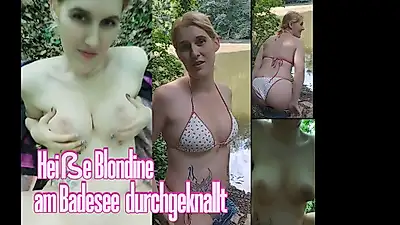 Une blonde sexy se déchaîne et se fait asperger de sperme au bord du lac 💦