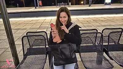 XXL test of courage! Huge dildo fucked at a subway station!