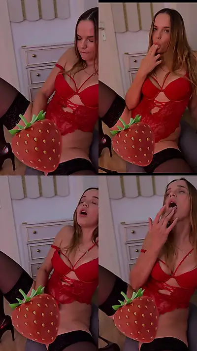 Red and black lace lingerie and vaginal stimulation with orgasm