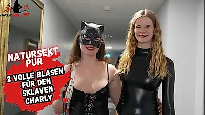 Two full beers for Charly! Now he has to swallow everything!