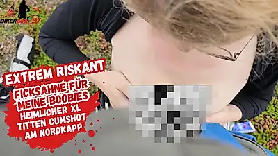 Amazing cumshot for my natural tits at the North Cape!