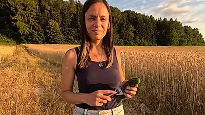 Outdoor cucumber A**l in front of all