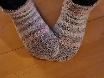 With cozy socks 