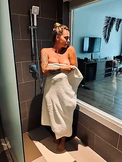 After showering, I was overcome with desire.