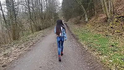 Mega messed-up jeans pee outdoors!!