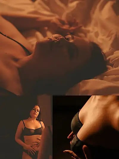 An incredibly sensual and seductive photoshoot in two lingerie sets (silk and sheer). 